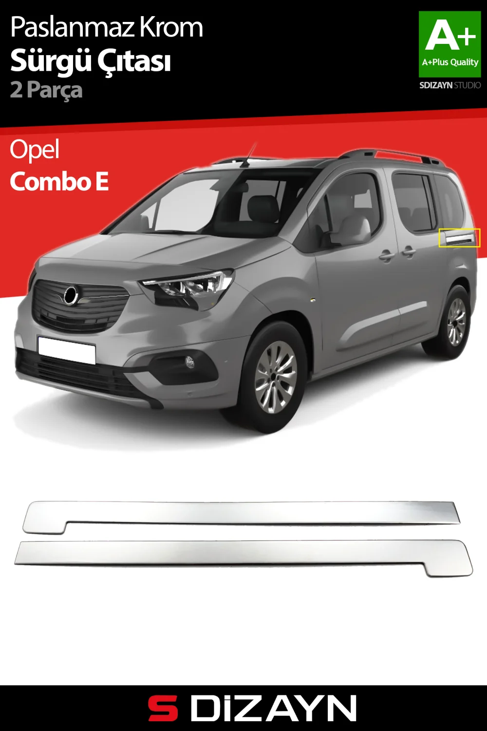 S-Dizayn Opel Combo E Krom Sürgülü Kapı Çıtası 2 Prç 2019 Üzeri A+ Kalite