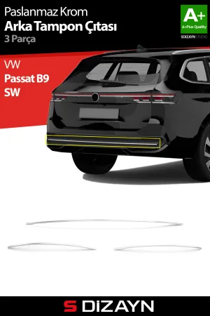S-Dizayn Vw Passat B9 Sw Krom Arka Tampon Çıtası 3 Prç. 2024 Üzeri A+ Kalite