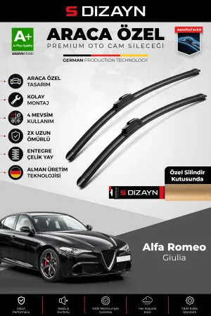S-Dizayn Alfa Romeo Giulia Ön Cam Silecek Seti 2015 Üzeri Premium Araca Özel 60-45 Cm  A+ Kalite