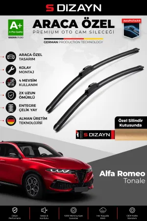 S-Dizayn Alfa Romeo Tonale Ön Cam Silecek Seti 2022 Üzeri Premium Araca Özel 65-50 Cm  A+ Kalite