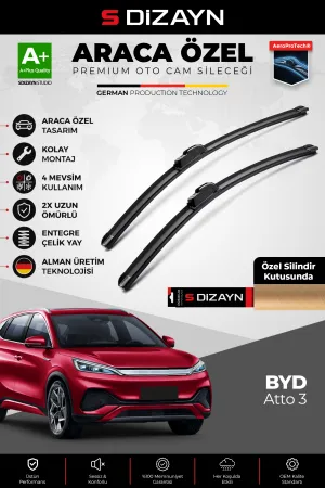 S-Dizayn Byd Atto 3 Ön Cam Silecek Seti 2022 Üzeri Premium Araca Özel 60-43 Cm  A+ Kalite