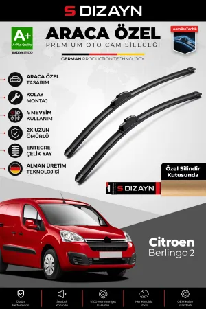 S-Dizayn Citroen Berlingo Ön Cam Silecek Seti 2008-2018 Premium Araca Özel 65-38 Cm  A+ Kalite