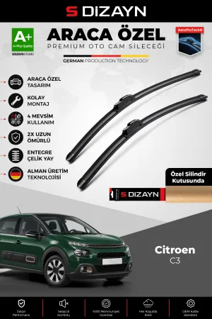 S-Dizayn Citroen C3 Ön Cam Silecek Seti 2016 Üzeri Premium Araca Özel 65-40 Cm  A+ Kalite