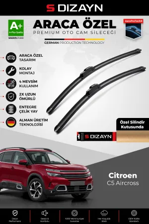 S-Dizayn Citroen C5 Aircross Ön Cam Silecek Seti 2017-2024 Premium Araca Özel 70-40 Cm  A+ Kalite