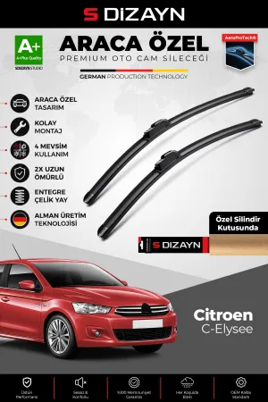 S-Dizayn Citroen C-Elysee Ön Cam Silecek Seti 2012 Üzeri Premium Araca Özel 60-40 Cm  A+ Kalite