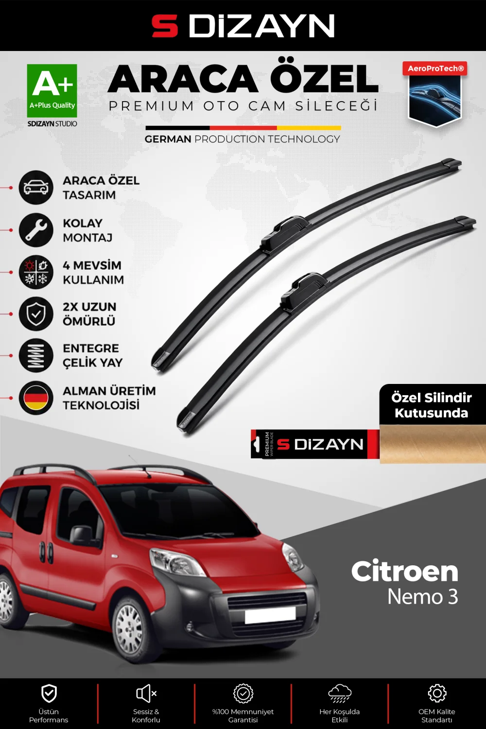 Citroen Nemo Ön Cam Silecek Seti 2008 Üzeri Premium Araca Özel 65-48 Cm  A+ Kalite