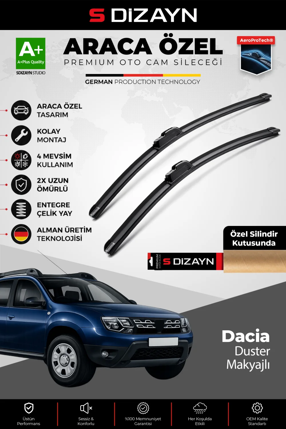 Dacia Duster Ön Cam Silecek Seti 2014-2018 Premium Araca Özel 60-45 Cm  A+ Kalite