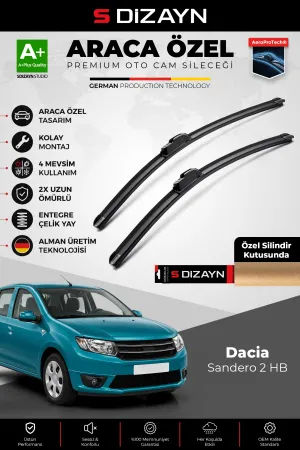 S-Dizayn Dacia Sandero 2 Hb Ön Cam Silecek Seti 2013-2016 Premium Araca Özel 55-50 Cm  A+ Kalite