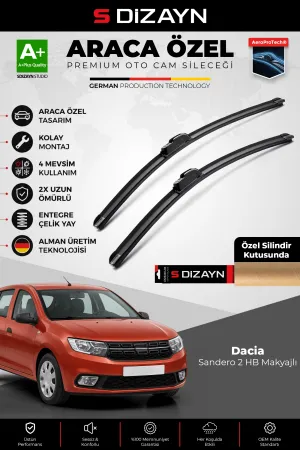 S-Dizayn Dacia Sandero 2 Hb Makyajlı Ön Cam Silecek Seti 2016-2020 Premium Araca Özel 55-48 Cm  A+ Kalite