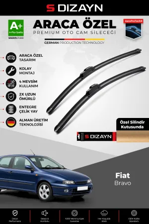 S-Dizayn Fiat Bravo Ön Cam Silecek Seti 1995-2002 Premium Araca Özel 55-48 Cm  A+ Kalite
