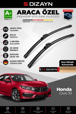 S-Dizayn Honda Civic 10 Ön Cam Silecek Seti 2015-2021 Premium Araca Özel 65-45 Cm  A+ Kalite