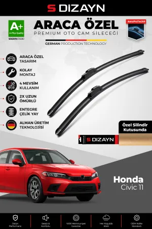 S-Dizayn Honda Civic 11 Ön Cam Silecek Seti 2021 Üzeri Premium Araca Özel 60-48 Cm  A+ Kalite