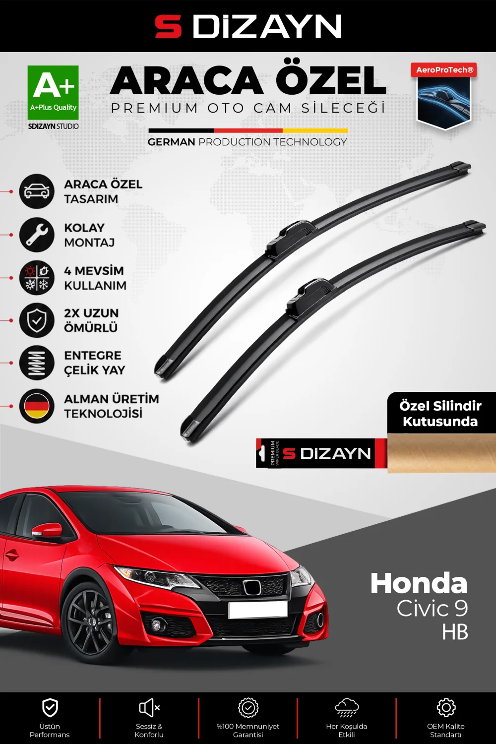 Honda Civic 9 Hatchback Ön Cam Silecek Seti 2012-2015 Premium Araca Özel 65-45 Cm  A+ Kalite