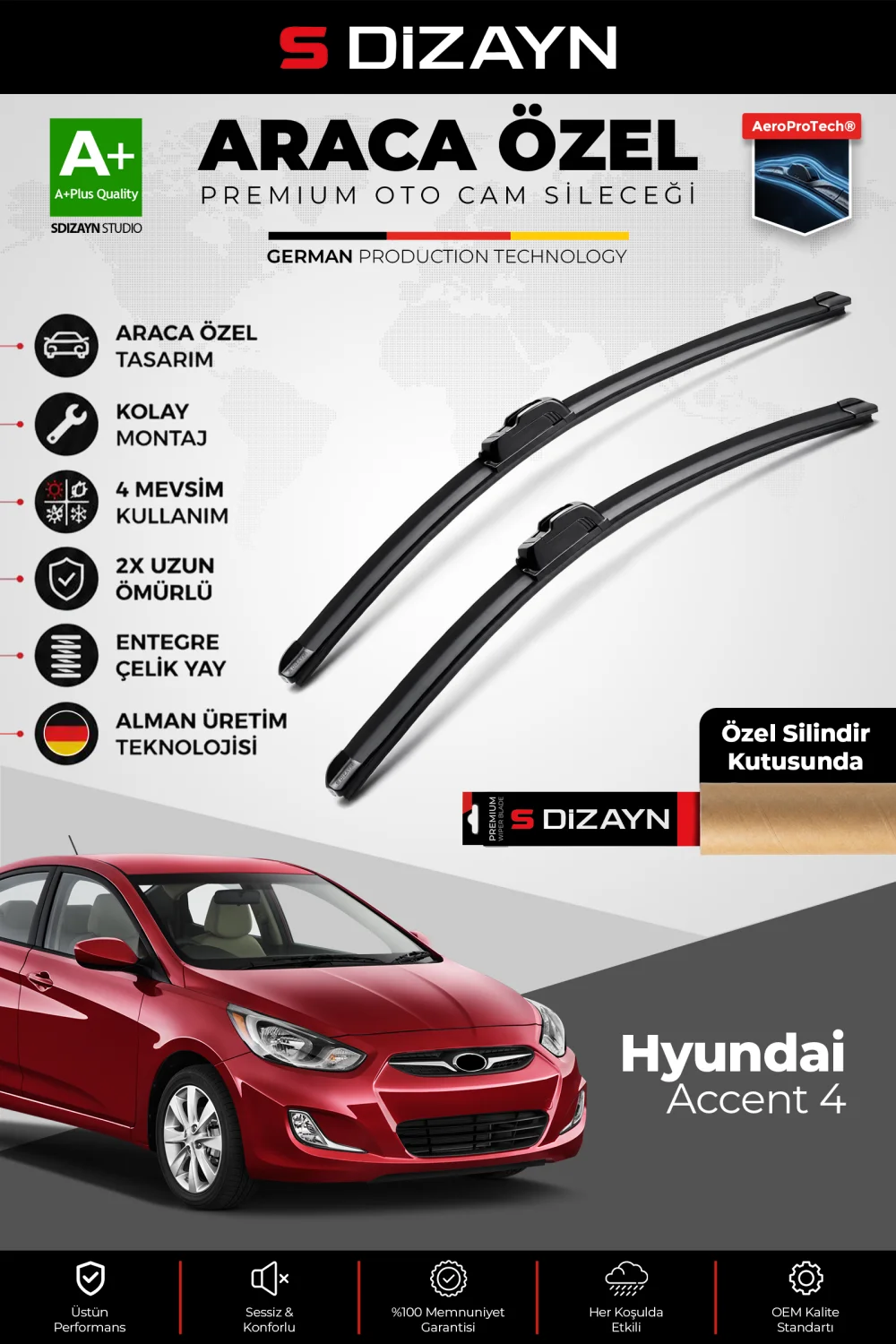 Hyundai Accent Ön Cam Silecek Seti 2010-2018 Premium Araca Özel 65-40 Cm  A+ Kalite