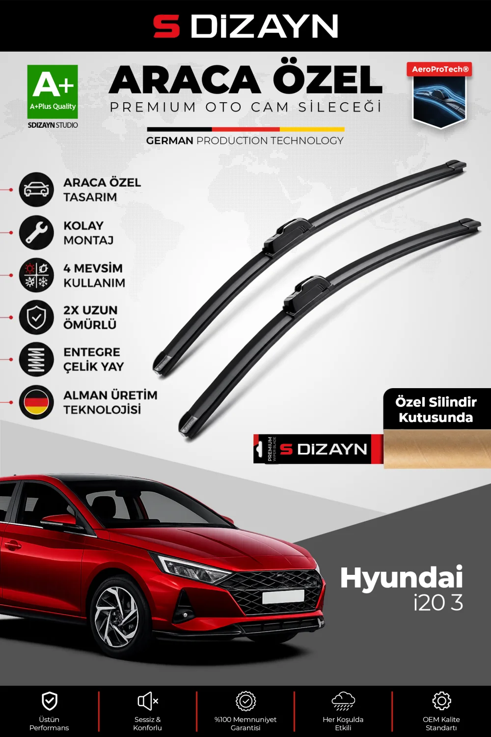 S-Dizayn Hyundai i20 Ön Cam Silecek Seti 2020 Üzeri Premium Araca Özel 60-38 Cm  A+ Kalite