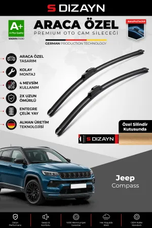 S-Dizayn Jeep Compass Ön Cam Silecek Seti 2022 Üzeri Premium Araca Özel 60-45 Cm  A+ Kalite