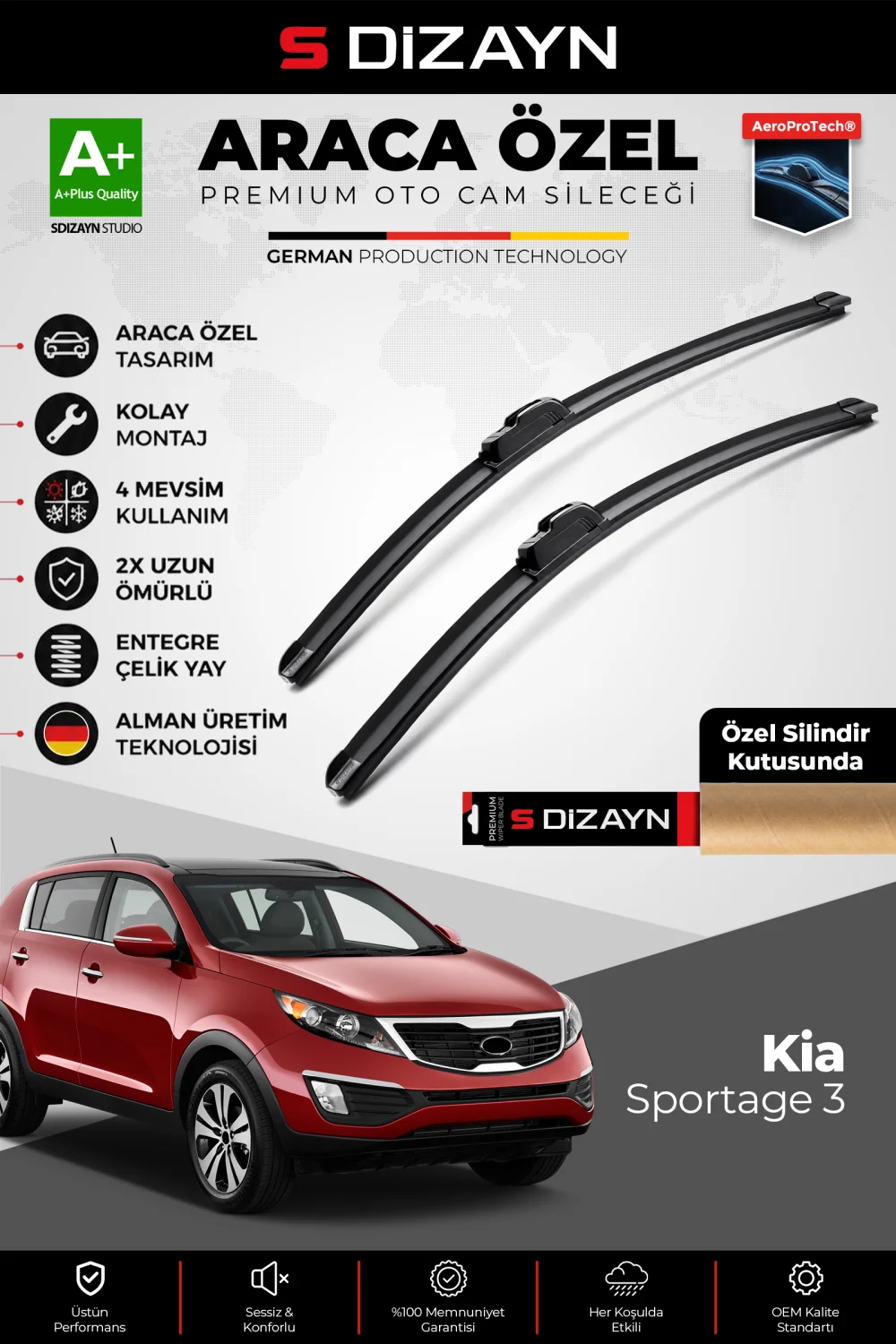 S-Dizayn Kia Sportage Ön Cam Silecek Seti 2010-2016 Premium Araca Özel 60-45 Cm  A+ Kalite
