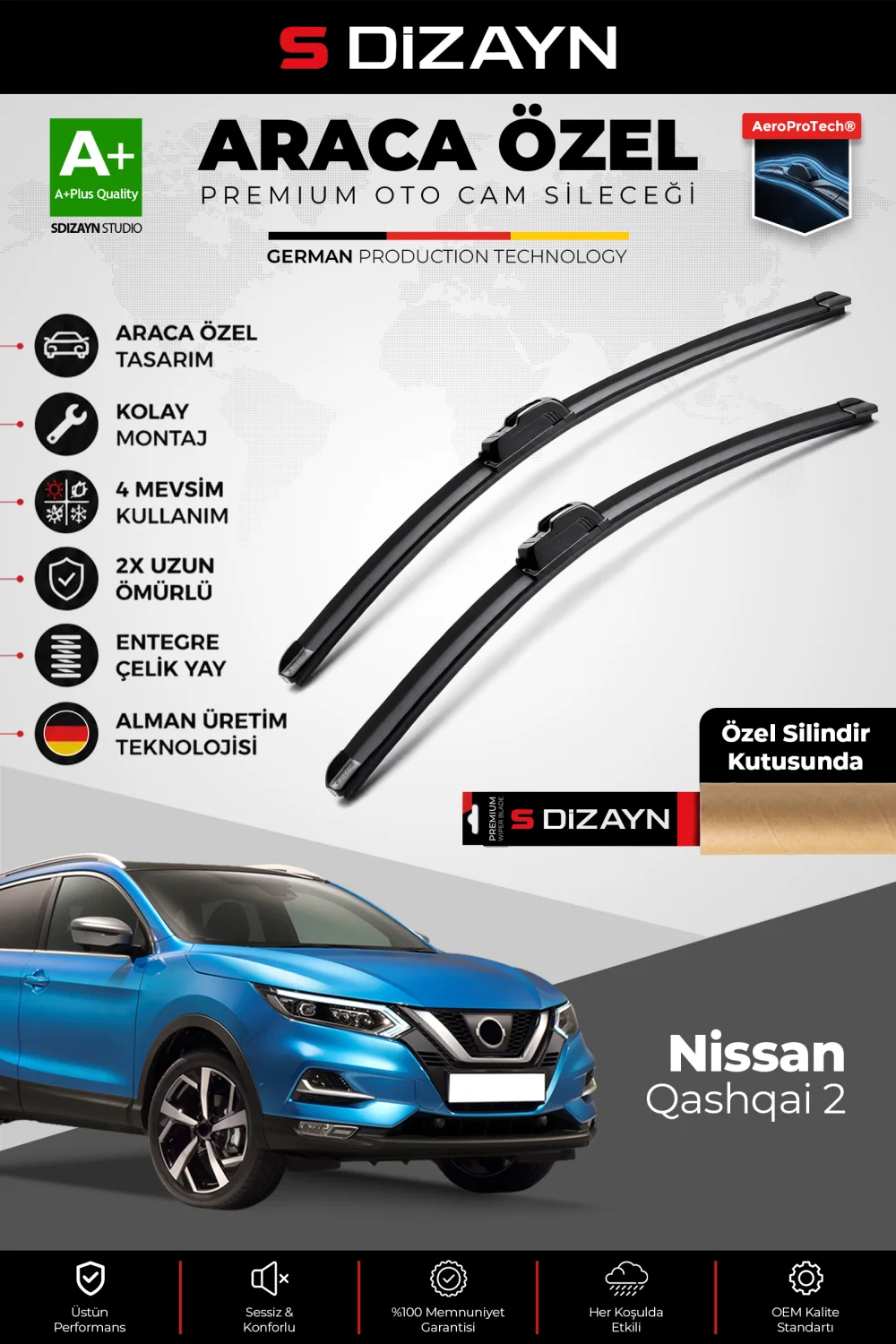 S-Dizayn Nissan Qashqai 2 Ön Cam Silecek Seti 2013-2021 Premium Araca Özel 65-43 Cm  A+ Kalite