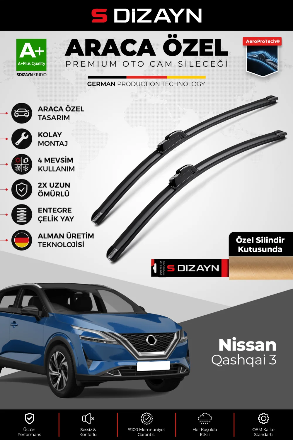 S-Dizayn Nissan Qashqai 3 Ön Cam Silecek Seti 2021 Üzeri Premium Araca Özel 65-43 Cm  A+ Kalite