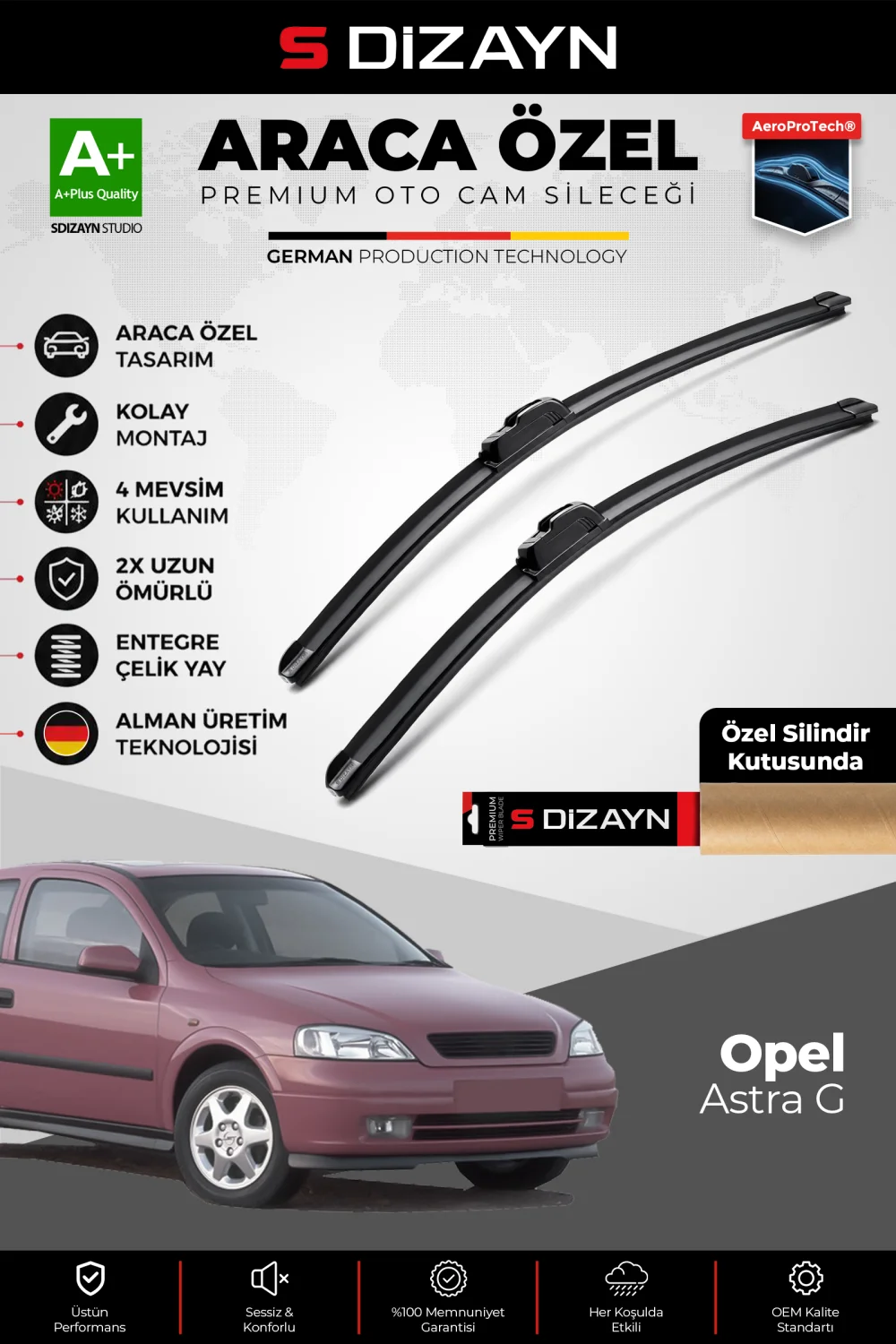 S-Dizayn Opel Astra G Ön Cam Silecek Seti 1998-2004 Premium Araca Özel 50-48 Cm  A+ Kalite