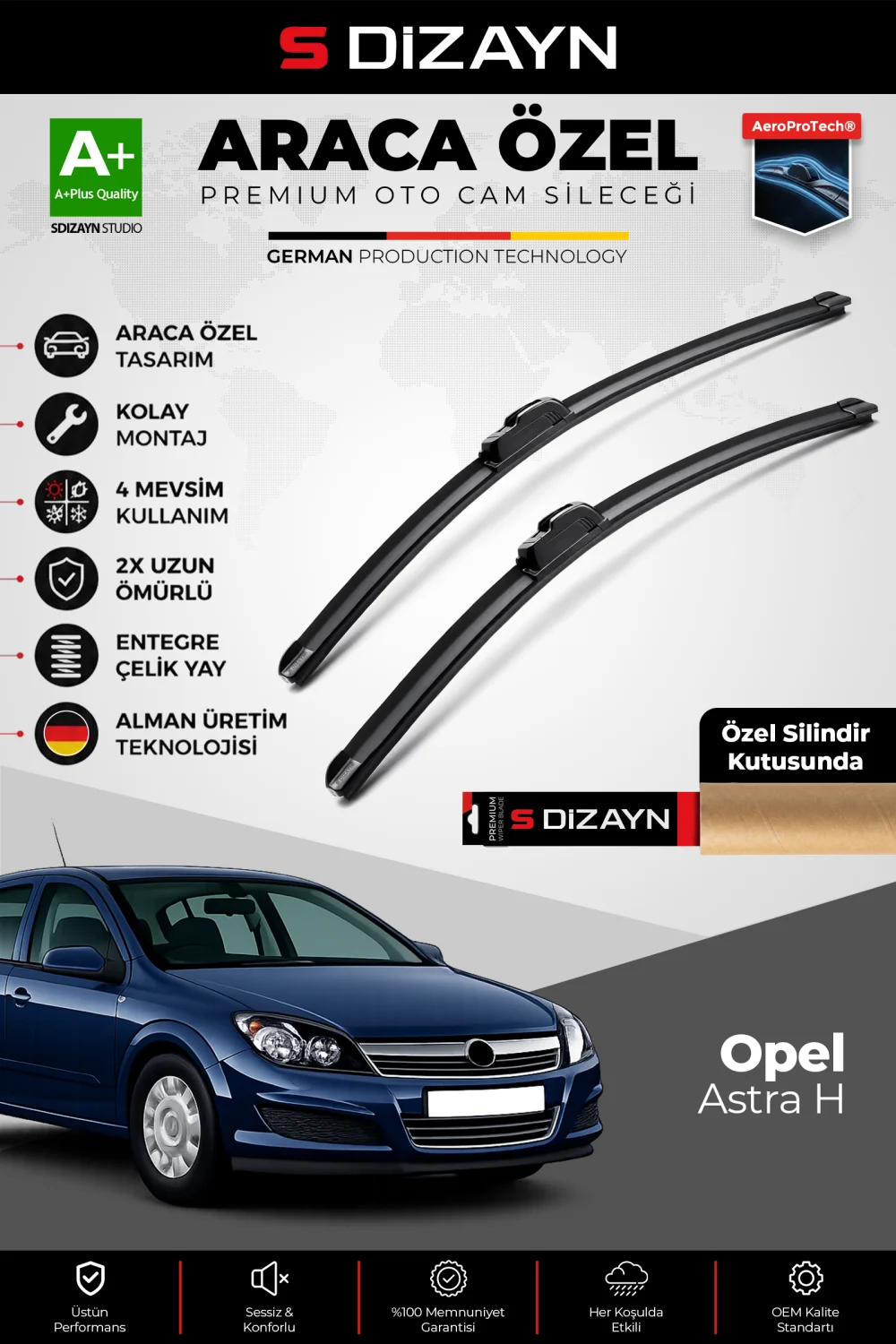 Opel Astra H Ön Cam Silecek Seti 2004-2009 Premium Araca Özel 55-45 Cm  A+ Kalite