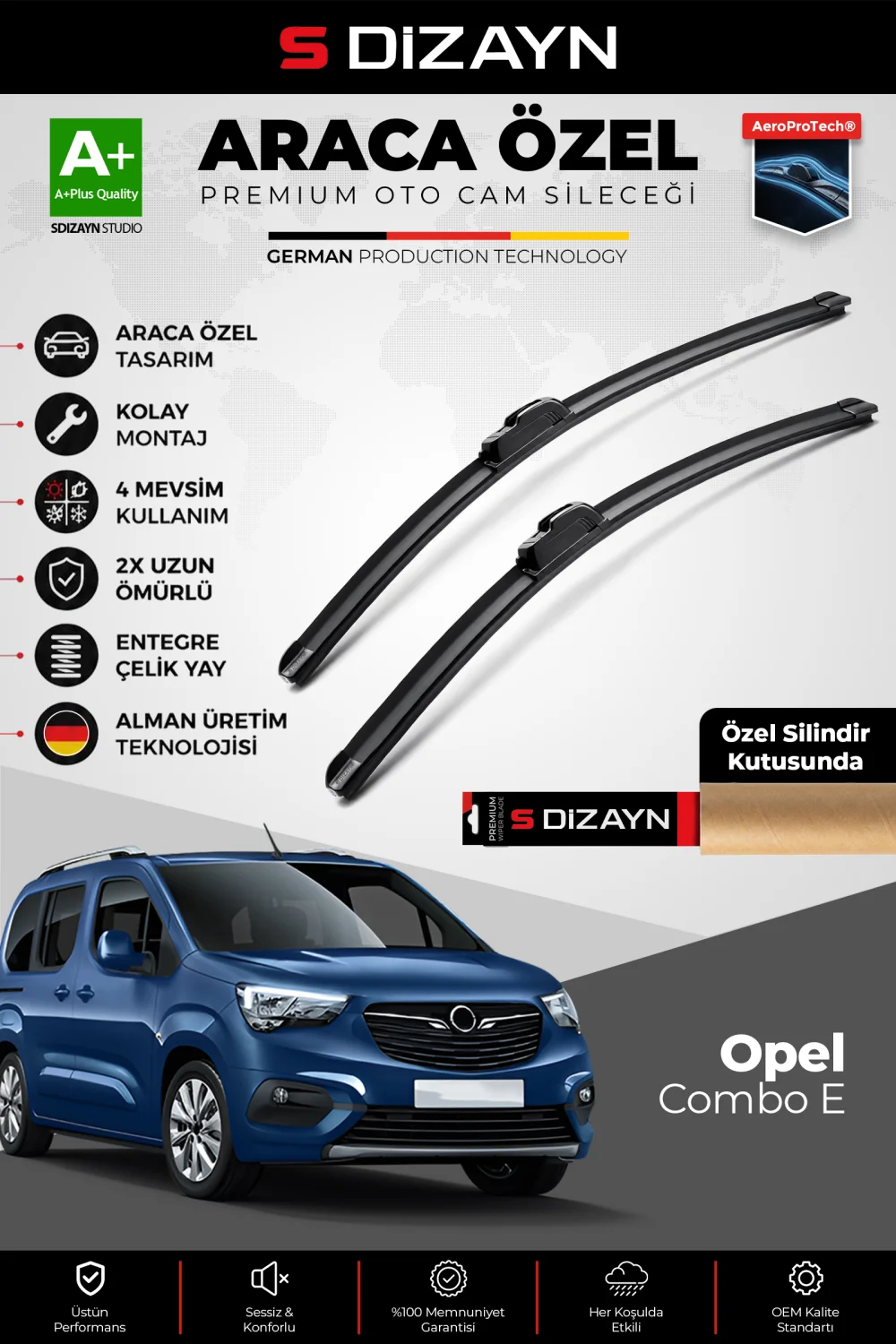 S-Dizayn Opel Combo E Ön Cam Silecek Seti 2018 Üzeri Premium Araca Özel 65-43 Cm  A+ Kalite