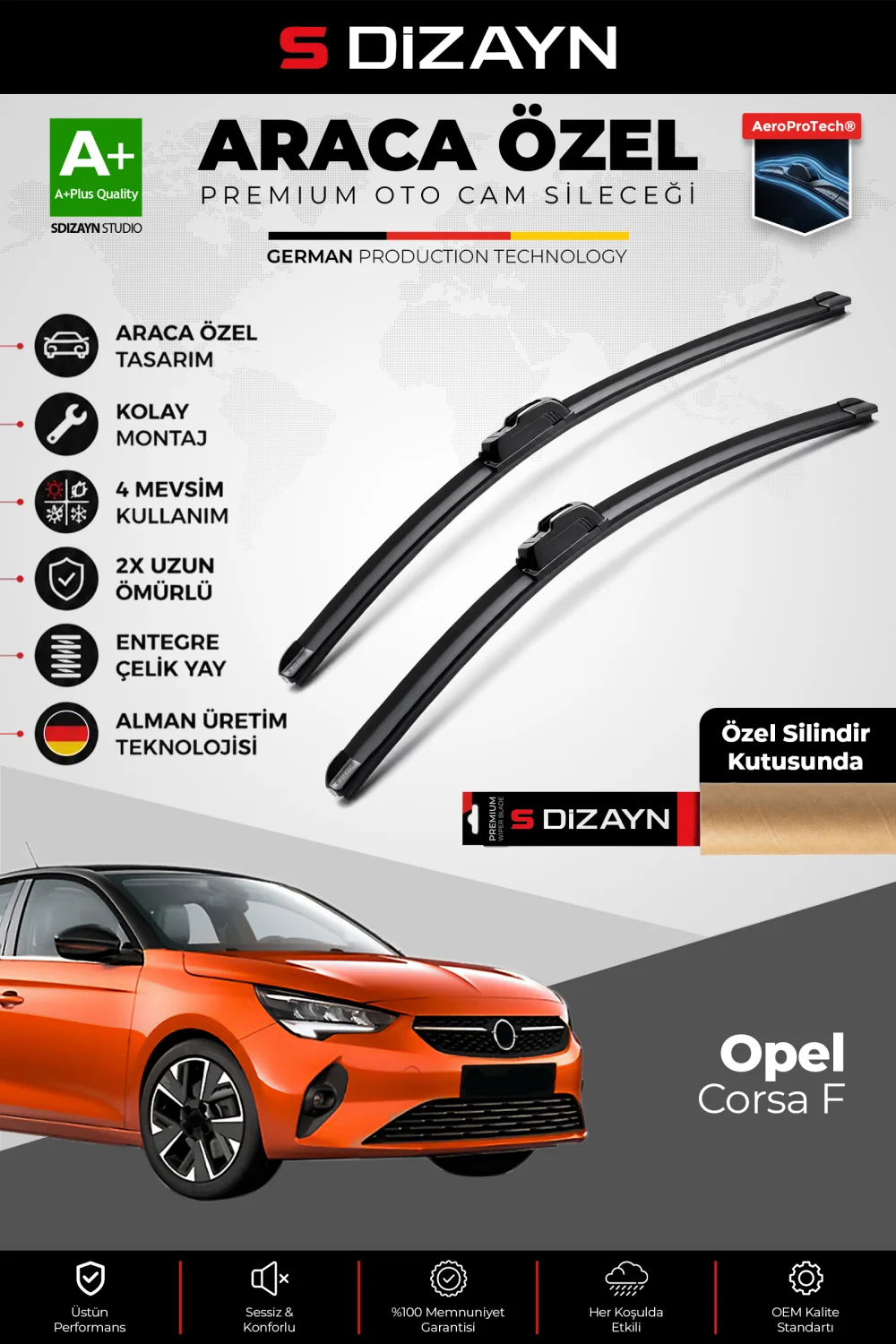 S-Dizayn Opel Corsa F Ön Cam Silecek Seti 2019 Üzeri Premium Araca Özel 60-40 Cm  A+ Kalite