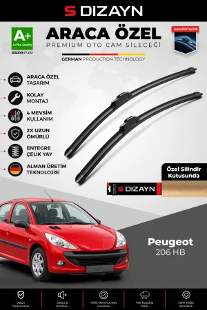 S-Dizayn Peugeot 206 HB Ön Cam Silecek Seti 2009-2012 Premium Araca Özel 65-40 Cm  A+ Kalite