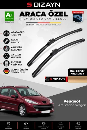 S-Dizayn Peugeot 207 Station Wagon Ön Cam Silecek Seti 2007-2013 Premium Araca Özel 65-43 Cm  A+ Kalite