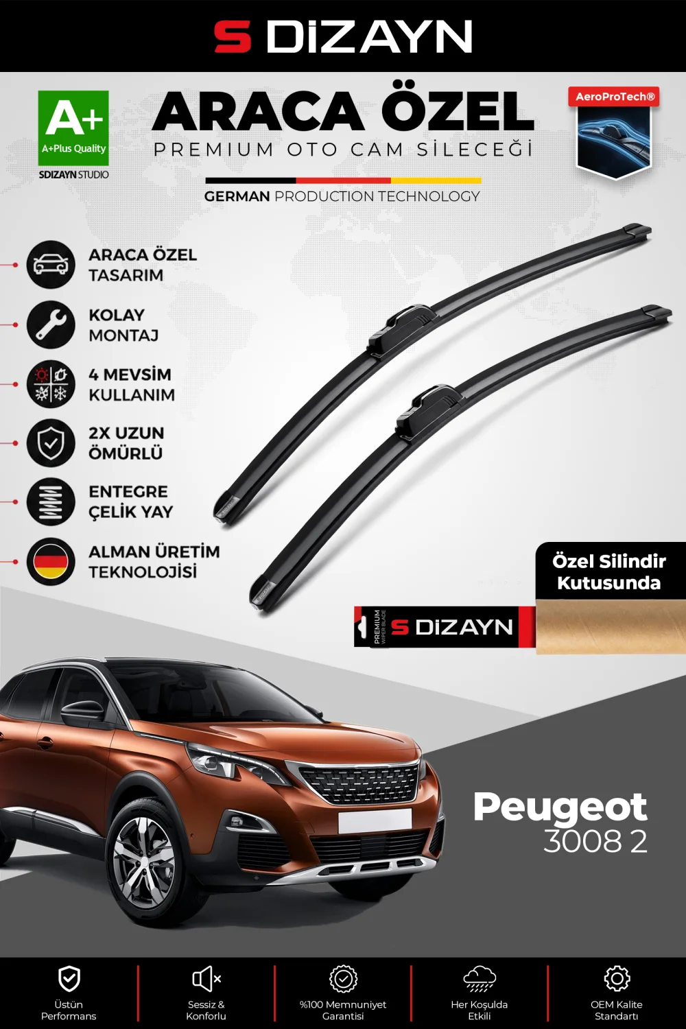 Peugeot 3008 2 Ön Cam Silecek Seti 2016-2023 Premium Araca Özel 70-40 Cm A+ Kalite