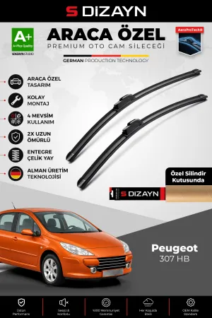 S-Dizayn Peugeot 307 HB Ön Cam Silecek Seti 2005-2008 Premium Araca Özel 70-65 Cm  A+ Kalite