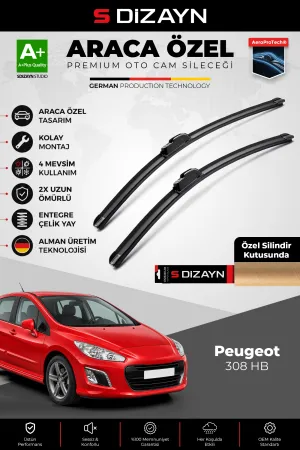 S-Dizayn Peugeot 308 HB Ön Cam Silecek Seti 2007-2013 Premium Araca Özel 75-65 Cm  A+ Kalite