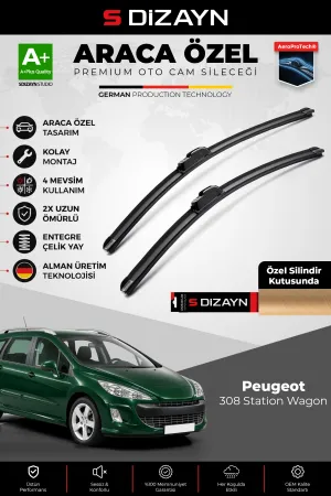 S-Dizayn Peugeot 308 Station Wagon Ön Cam Silecek Seti 2008-2014 Premium Araca Özel 75-65 Cm  A+ Kalite