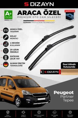 S-Dizayn Peugeot Partner Tepee Ön Cam Silecek Seti 2008-2018 Premium Araca Özel 65-38 Cm  A+ Kalite