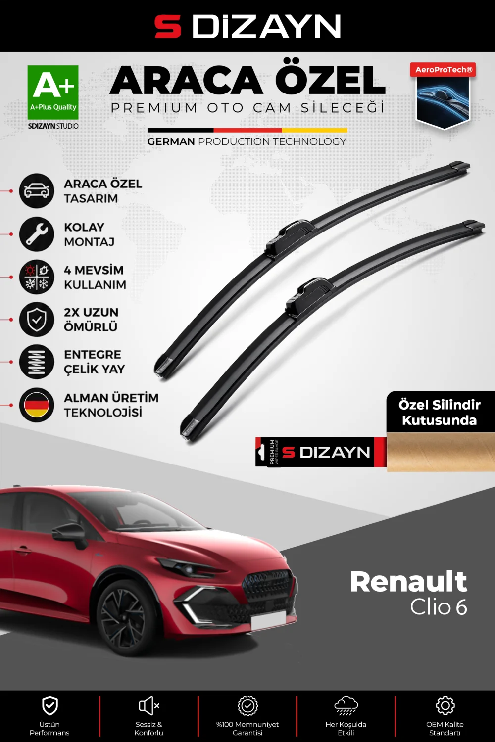 S-Dizayn Renault Clio 6 HB Ön Cam Silecek Seti 2025 Üzeri Premium Araca Özel 70-30 Cm  A+ Kalite