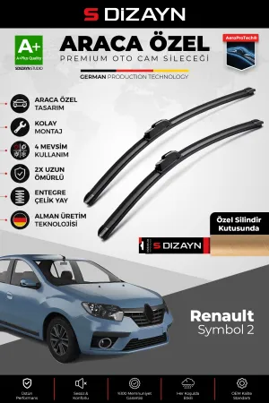 S-Dizayn Renault Symbol Ön Cam Silecek Seti 2013-2015 Premium Araca Özel 53-50 Cm  A+ Kalite