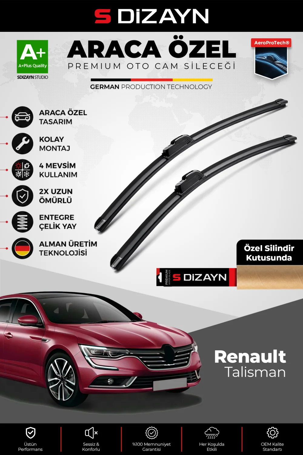 S-Dizayn Renault Talisman Ön Cam Silecek Seti 2015 Üzeri Premium Araca Özel 60-45 Cm  A+ Kalite