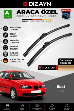 S-Dizayn Seat Ibiza Ön Cam Silecek Seti 2002-2005 Premium Araca Özel 53-48 Cm  A+ Kalite
