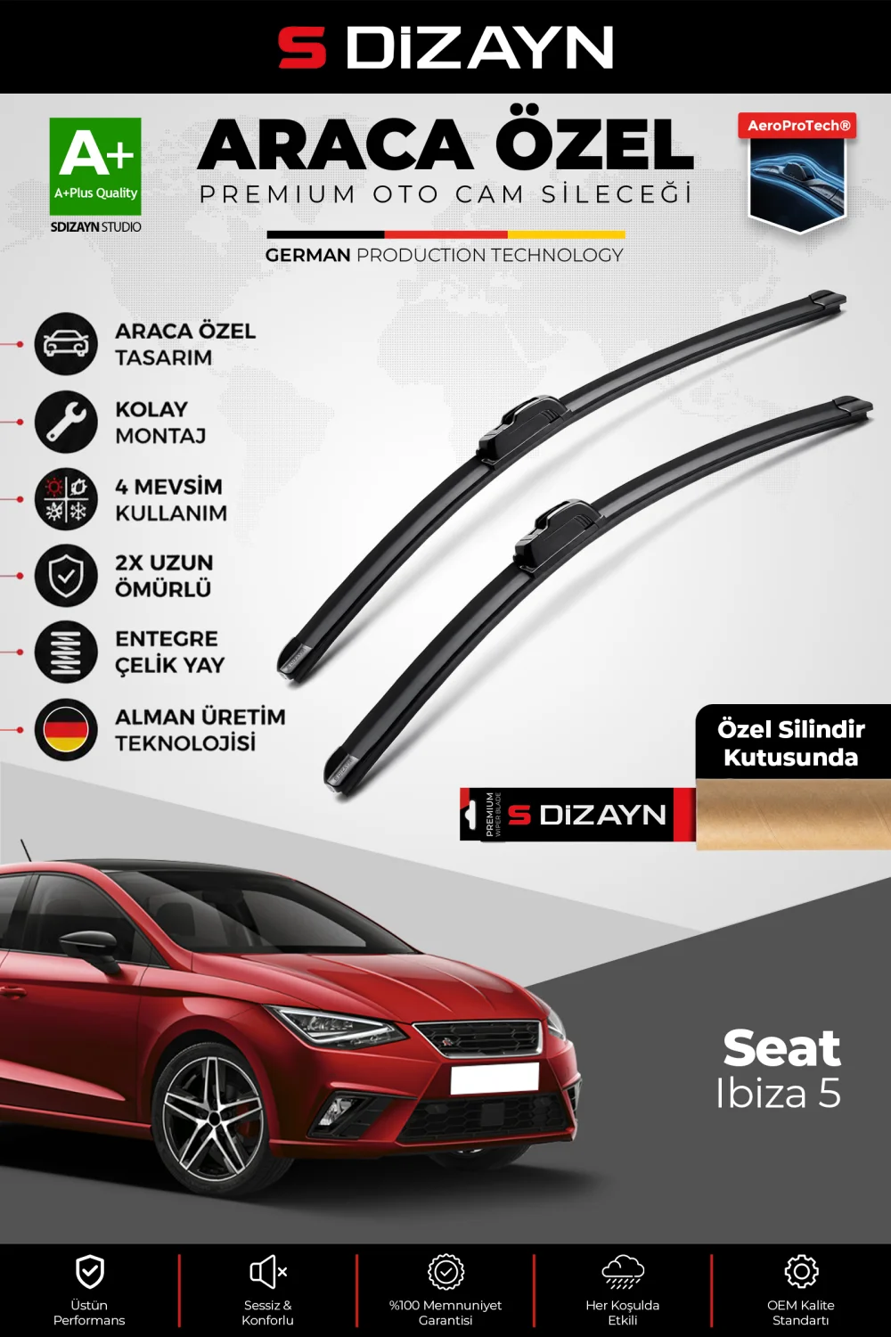 S-Dizayn Seat Ibiza Ön Cam Silecek Seti 2017 Üzeri Premium Araca Özel 65-40 Cm  A+ Kalite
