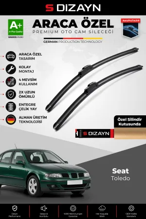 S-Dizayn Seat Toledo Ön Cam Silecek Seti 1999-2004 Premium Araca Özel 53-48 Cm  A+ Kalite