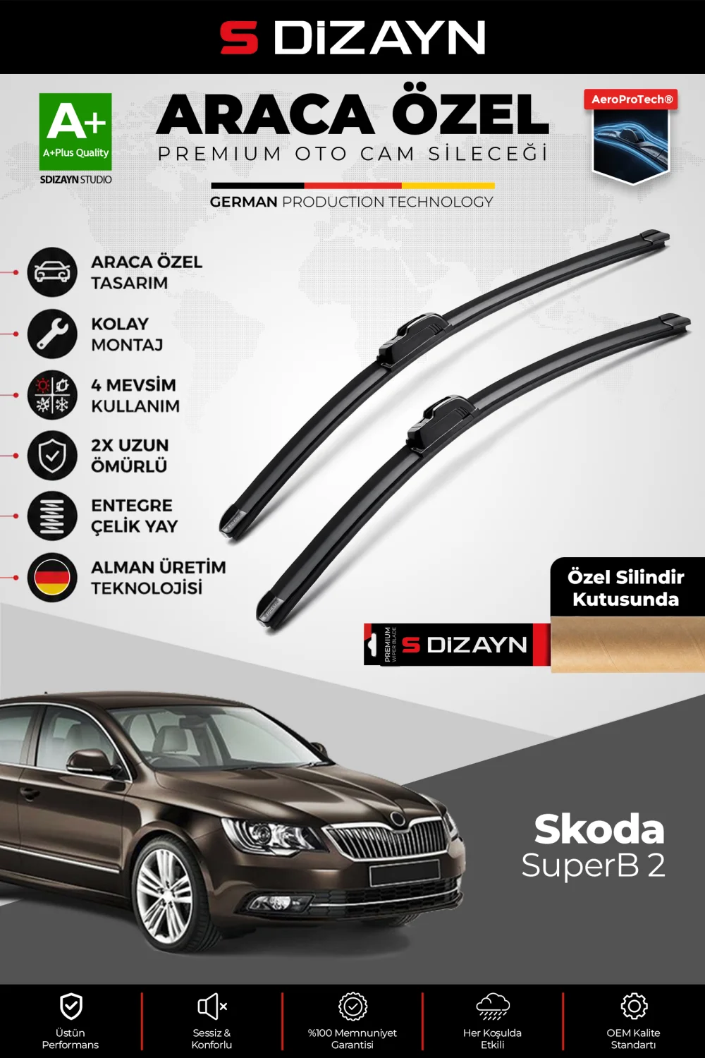 S-Dizayn Skoda SuperB Ön Cam Silecek Seti 2008-2015 Premium Araca Özel 60-45 Cm  A+ Kalite