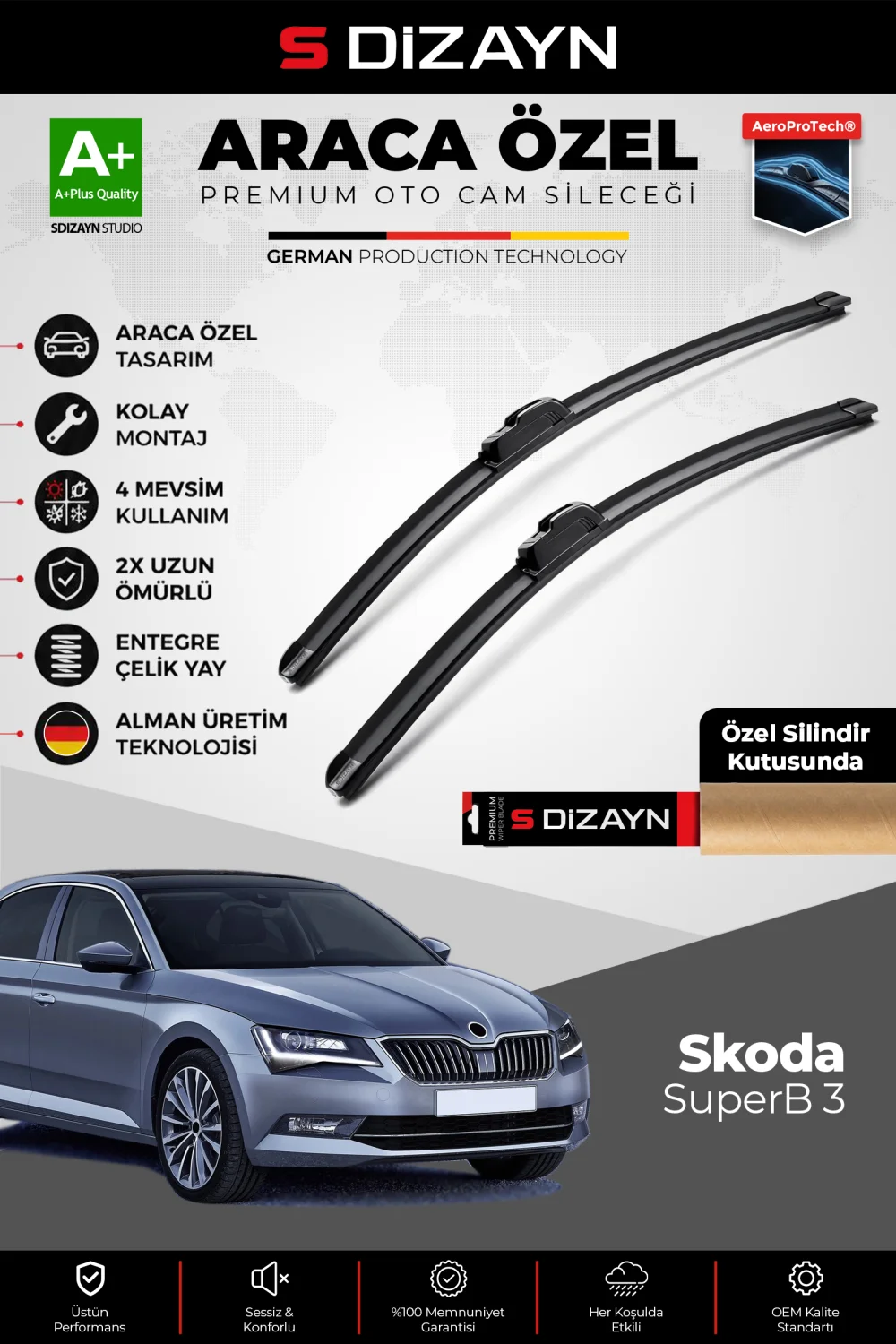 Skoda SuperB Ön Cam Silecek Seti 2015-2023 Premium Araca Özel 65-45 Cm  A+ Kalite