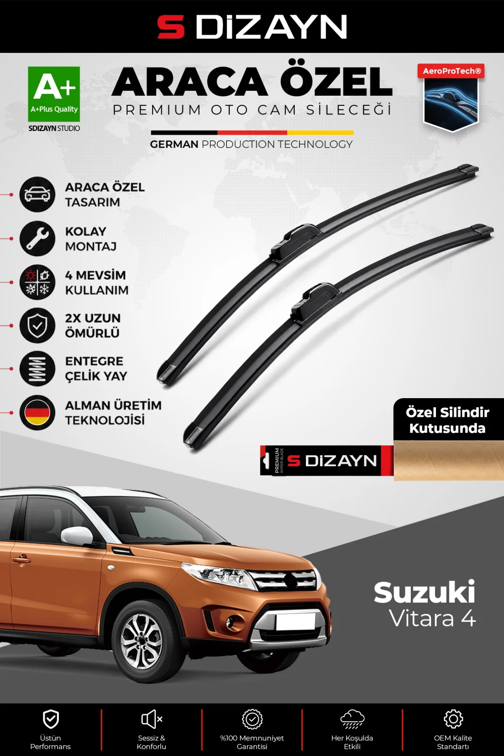 S-Dizayn Suzuki Vitara Ön Cam Silecek Seti 2015 Üzeri Premium Araca Özel 60-43 Cm  A+ Kalite