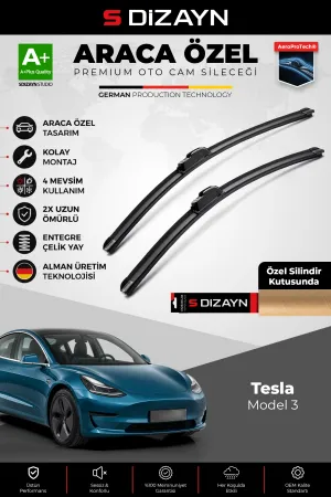 S-Dizayn Tesla Model 3 Ön Cam Silecek Seti 2017 Üzeri Premium Araca Özel 65-48 Cm  A+ Kalite
