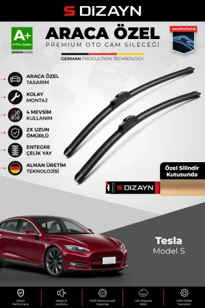 S-Dizayn Tesla Model S Ön Cam Silecek Seti 2013 Üzeri Premium Araca Özel 70-43 Cm  A+ Kalite