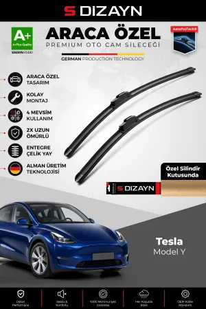 S-Dizayn Tesla Model Y Ön Cam Silecek Seti 2020 Üzeri Premium Araca Özel 65-50 Cm  A+ Kalite
