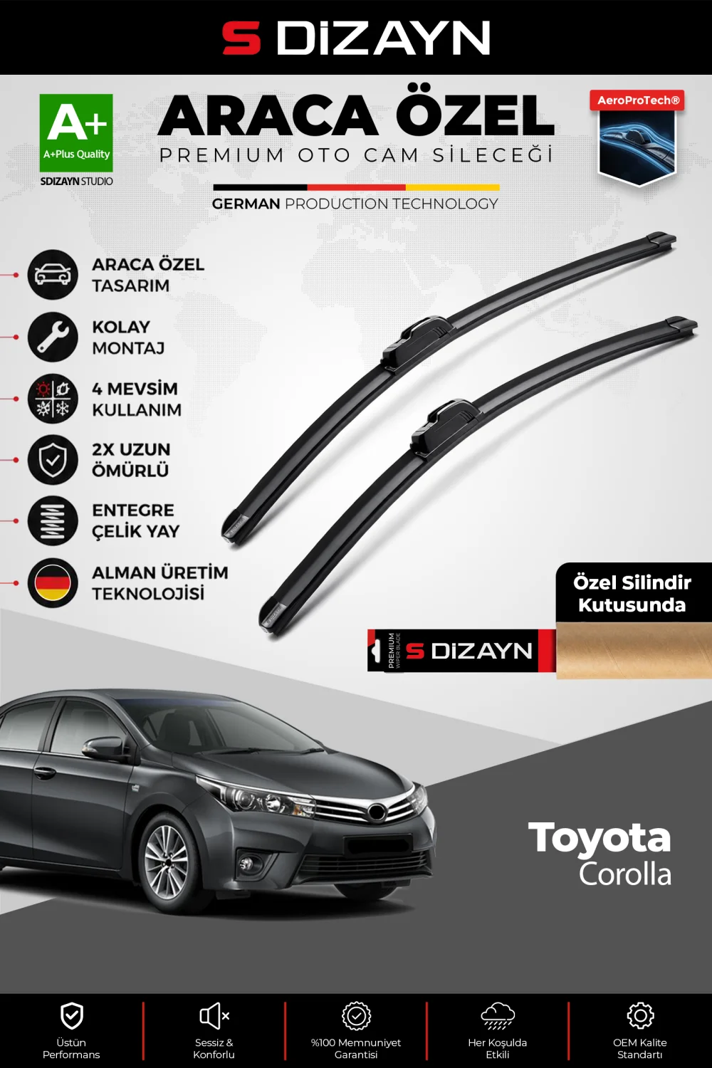 S-Dizayn Toyota Corolla Ön Cam Silecek Seti 2012-2018 Premium Araca Özel 65-35 Cm  A+ Kalite