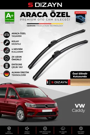 S-Dizayn Vw Caddy 3 Ön Cam Silecek Seti 2015-2020 Premium Araca Özel 60-45 Cm  A+ Kalite