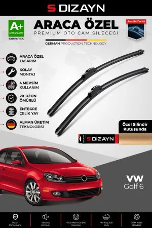 S-Dizayn Vw Golf 6 Ön Cam Silecek Seti 2008-2012 Premium Araca Özel 60-48 Cm  A+ Kalite