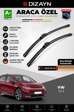 S-Dizayn Vw Id.3 Ön Cam Silecek Seti 2019 Üzeri Premium Araca Özel 75-75 Cm  A+ Kalite